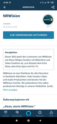 Screenshot von NRWision für Alexa