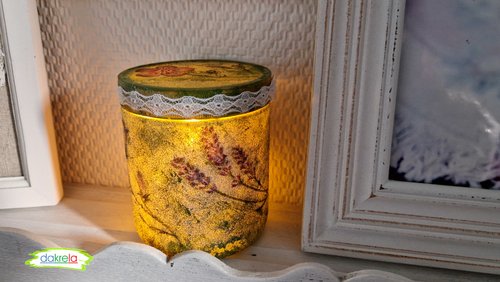 dakrela: DIY LED-Windlicht aus Honigglas - Serviettentechnik & Beton-Optik