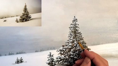 Malen mit Rainer: Winterlandschaft in Acryl mit 3D-Effekt