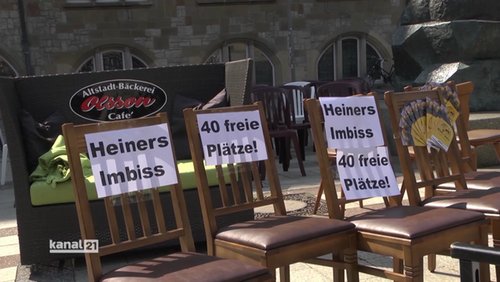 Gastronomie-Aktion vor dem Rathaus in Bielefeld