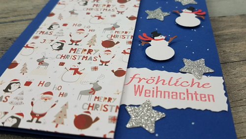 dakrela: Weihnachtskarte mit Schneemännern – Feierabendkarte
